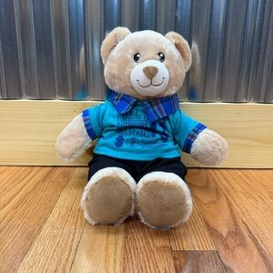 Build-A-Bear 2016 Tan Teddy with Blue Plaid Outdoors Shirt and Black Shorts